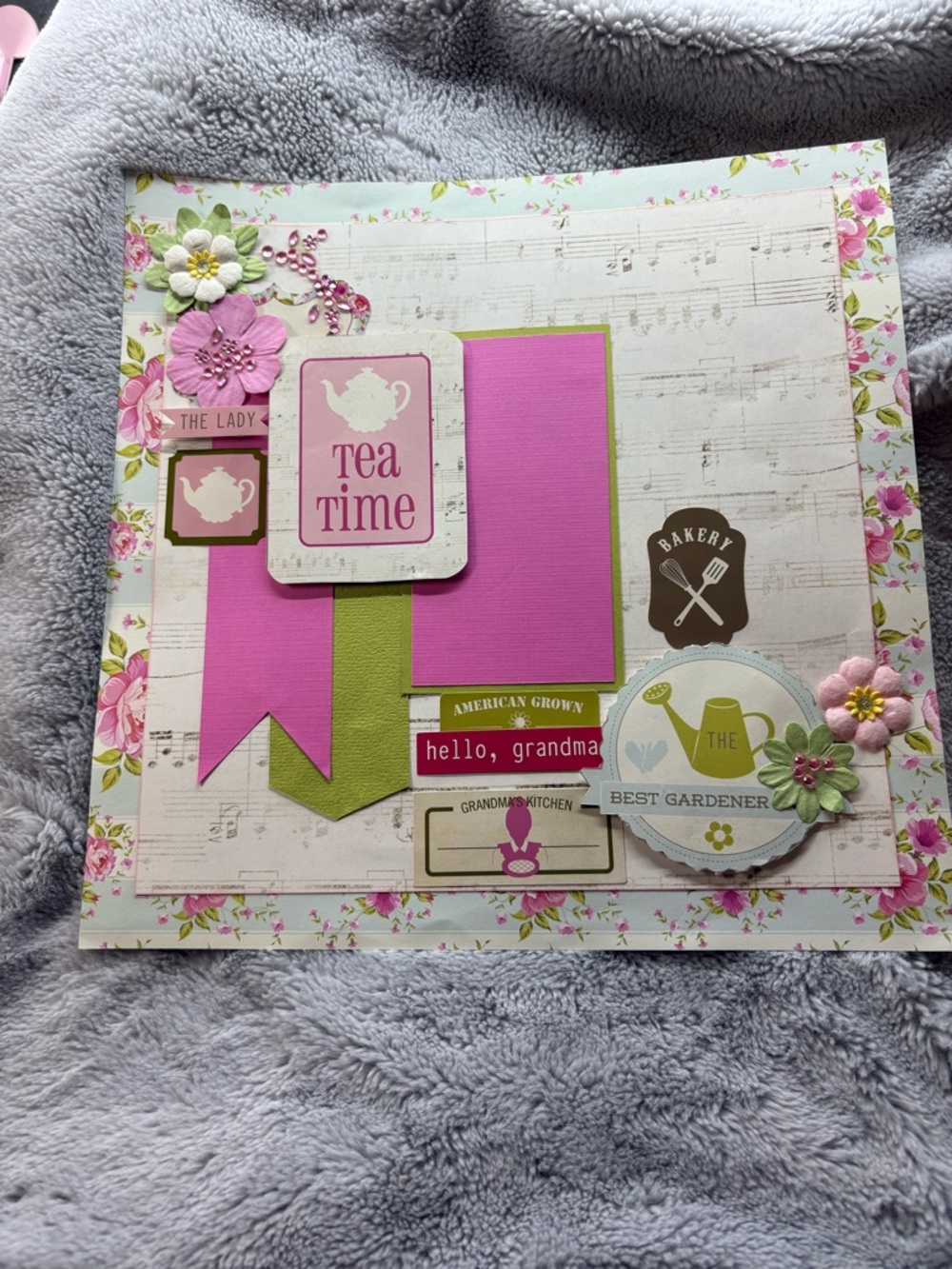 Tea Time Pink & Green Decorative Scrapbook Page